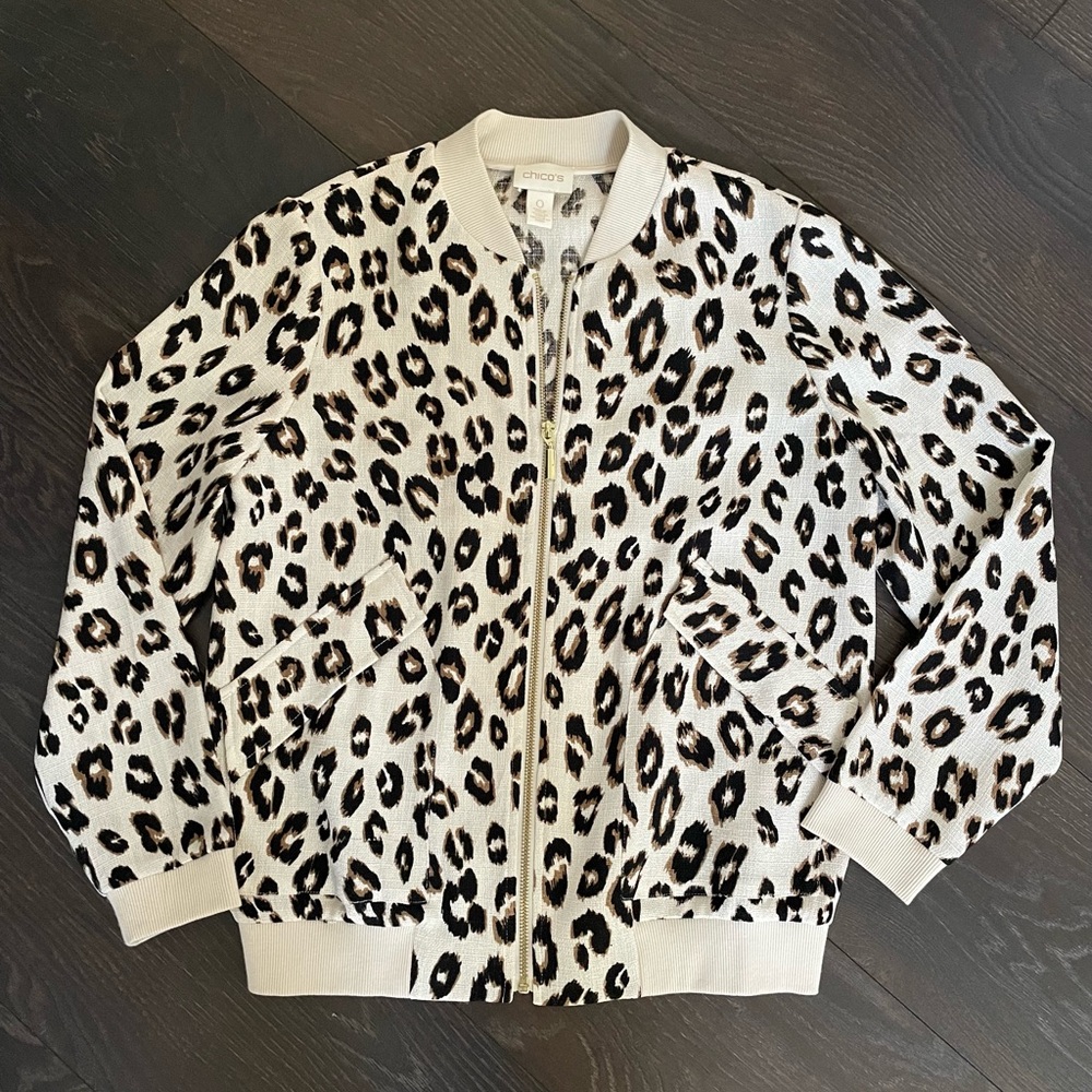 Chico’s Leopard Print Bomber Jacket